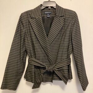 Jones New York Women's Size PL Petite Large Blazer Striped Belted Black